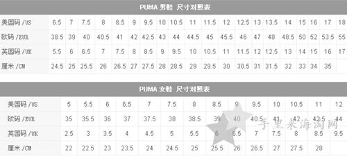Puma美国官网尺码对照表_彪马鞋子尺码表1