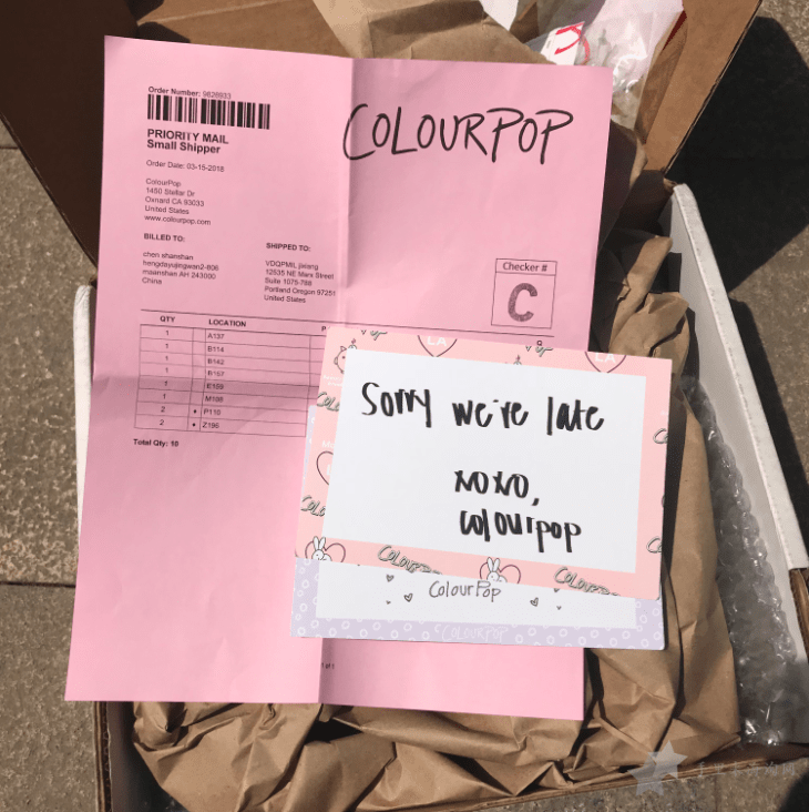 colourpop观望很久终于在colourpop美国官网下单了，晒转运信息2